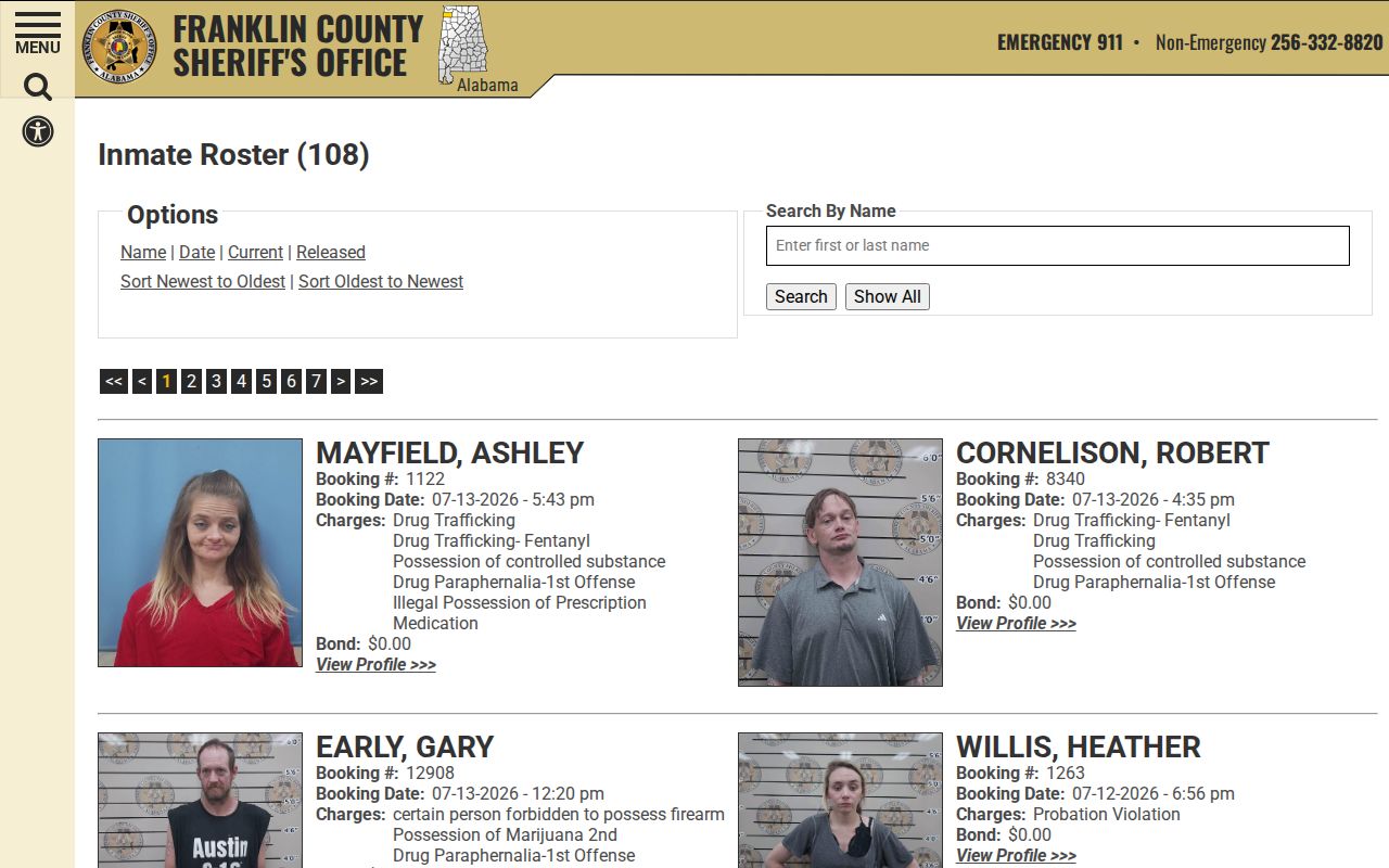 Franklin County arrest records current inmate roster with charges and bond
