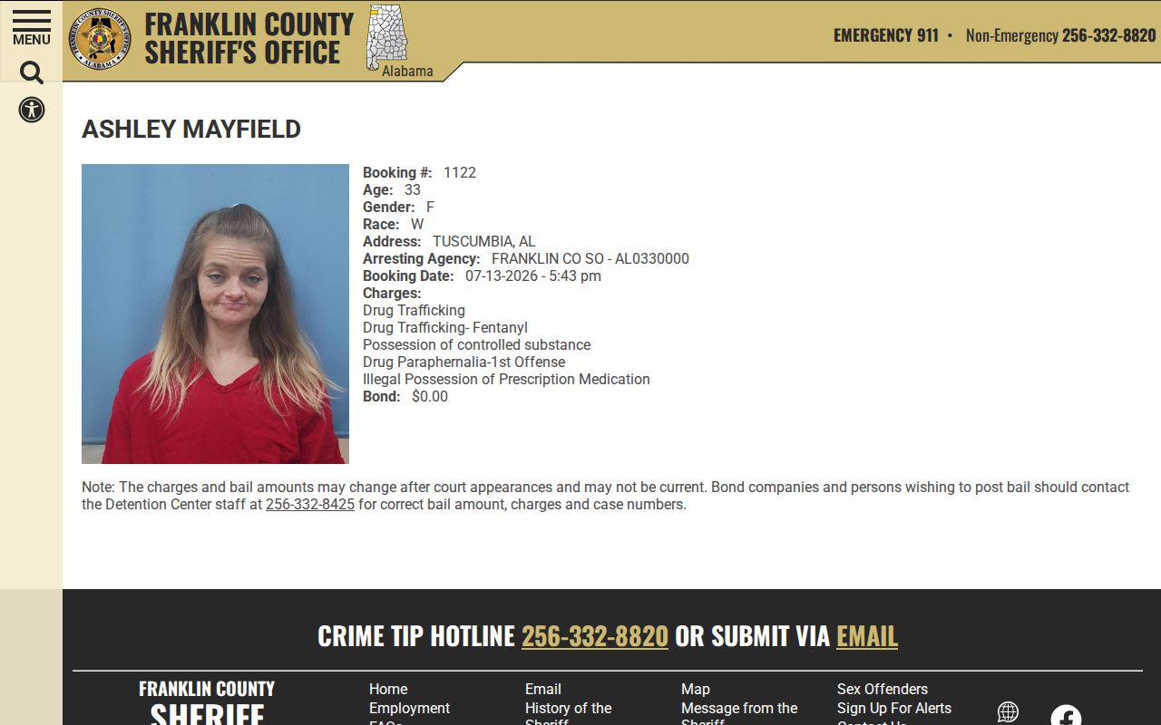 Franklin County court charge records sample inmate profile fields