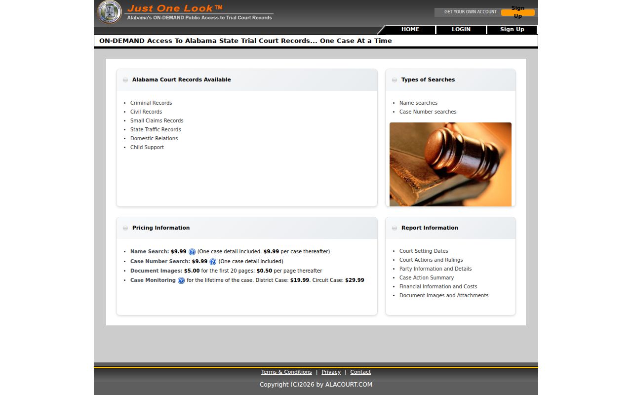 Franklin County court records Alacourt Access Just One Look landing page