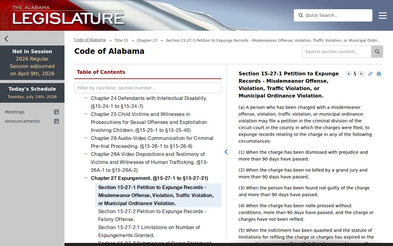Franklin County court records Alabama expungement eligibility statute