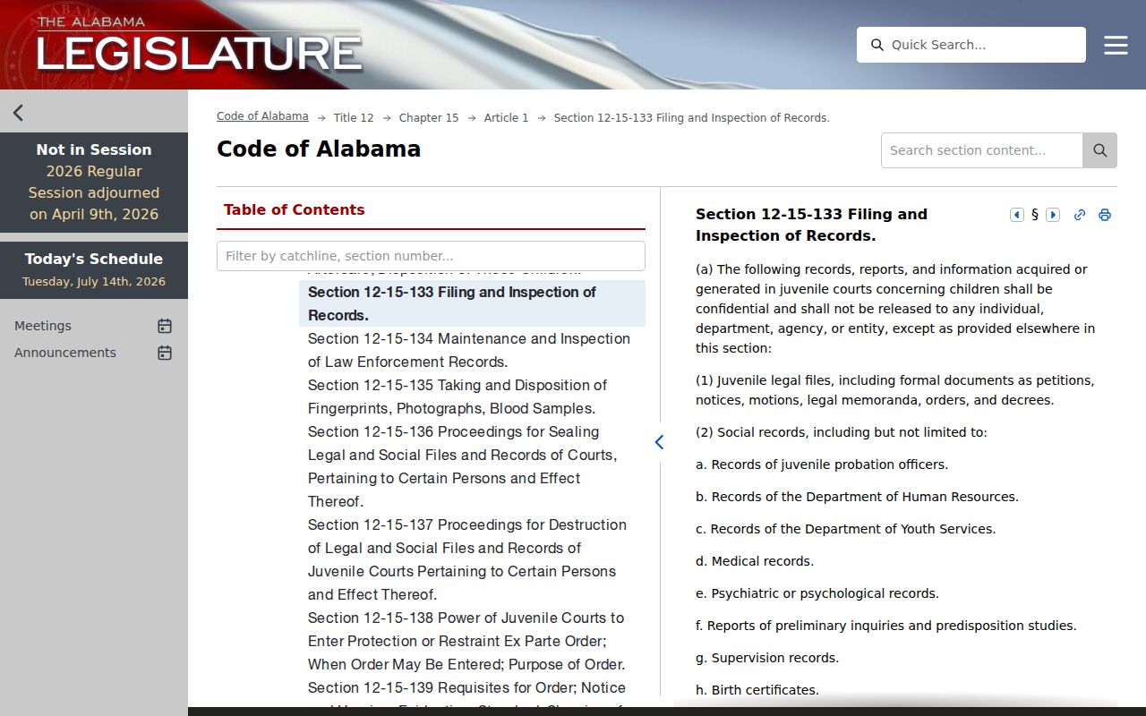 Franklin County court records Alabama juvenile court confidentiality statute