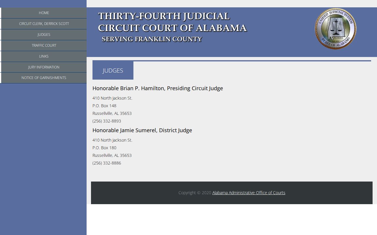 Franklin County Court records judges page