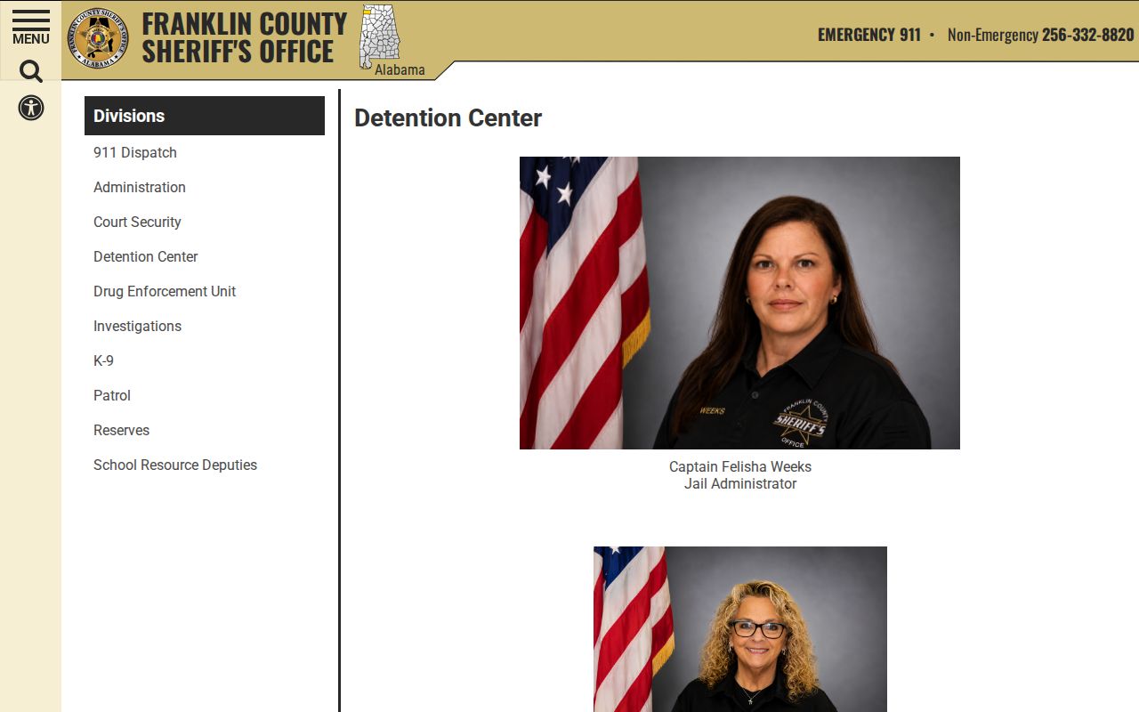 Franklin County inmate search detention center rules and custody information