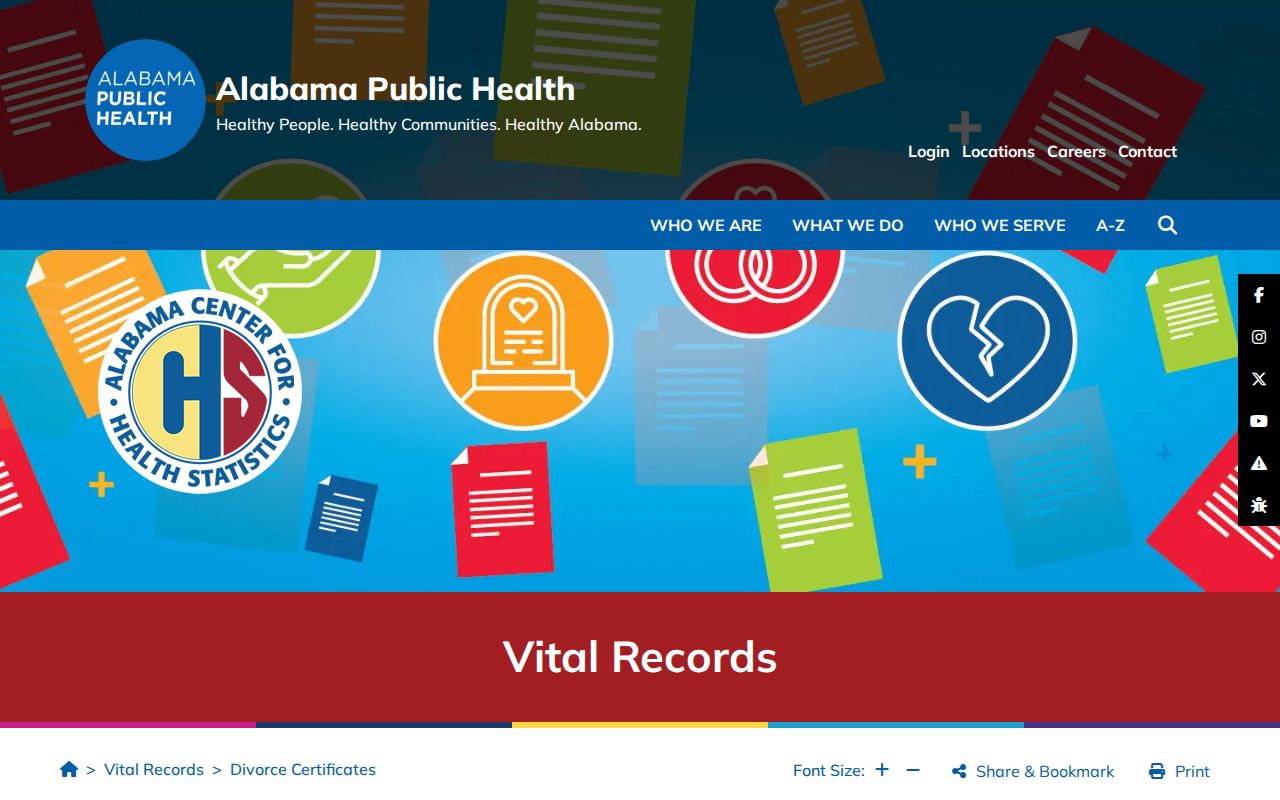 Franklin County divorce records ADPH divorce certificate request page