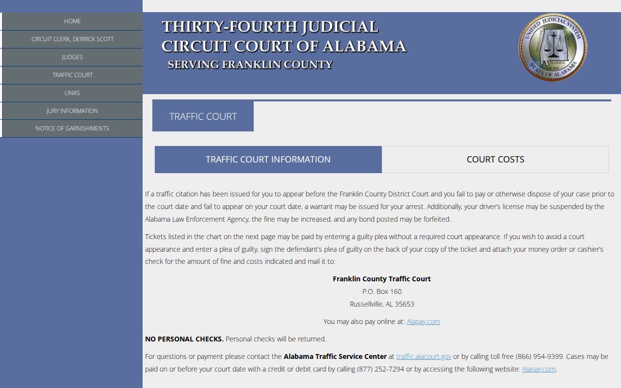 Franklin County traffic court records traffic court page