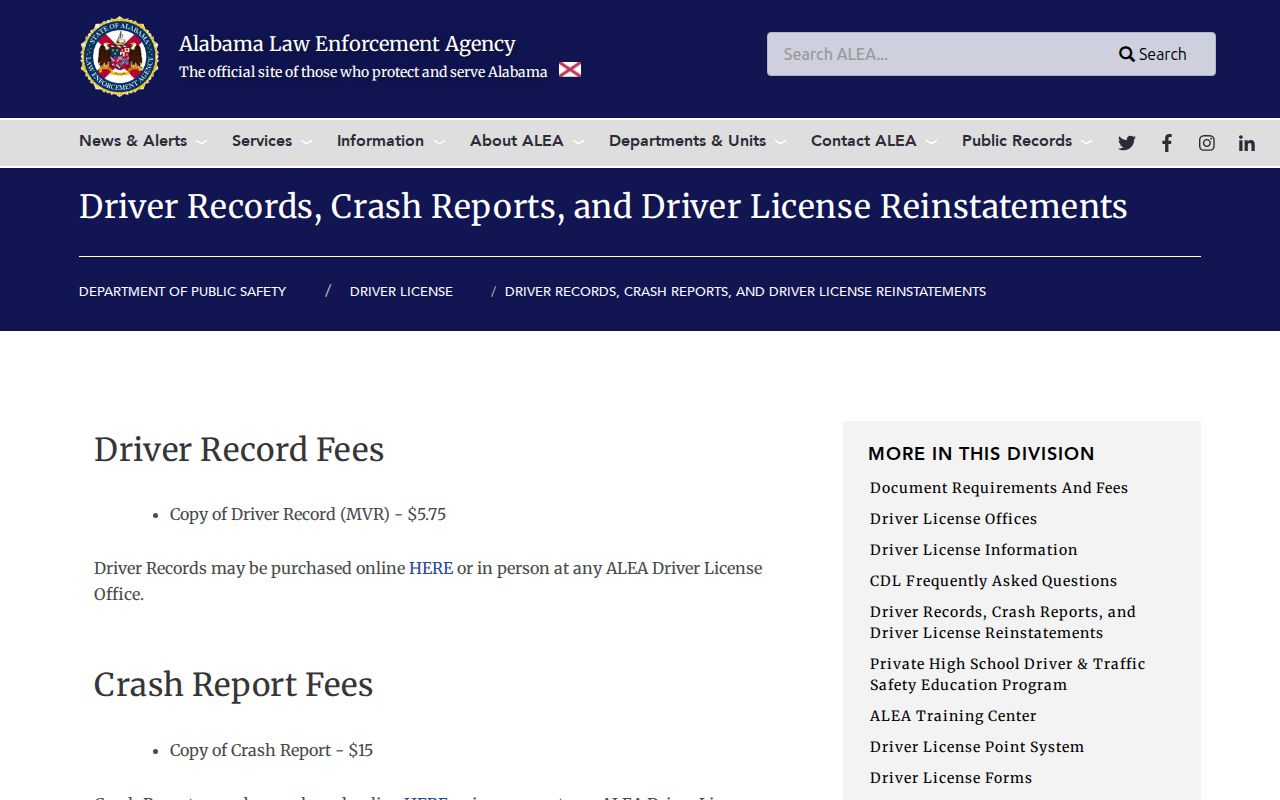 Franklin County traffic court records ALEA driver records page