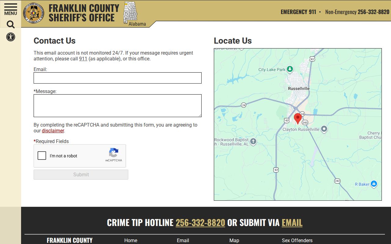 Franklin County warrant search sheriff contact information