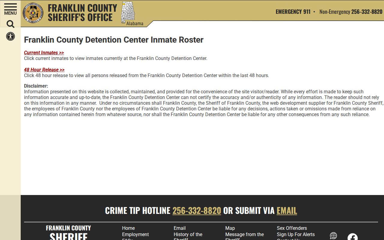Franklin County warrant search roster choice page for custody checks
